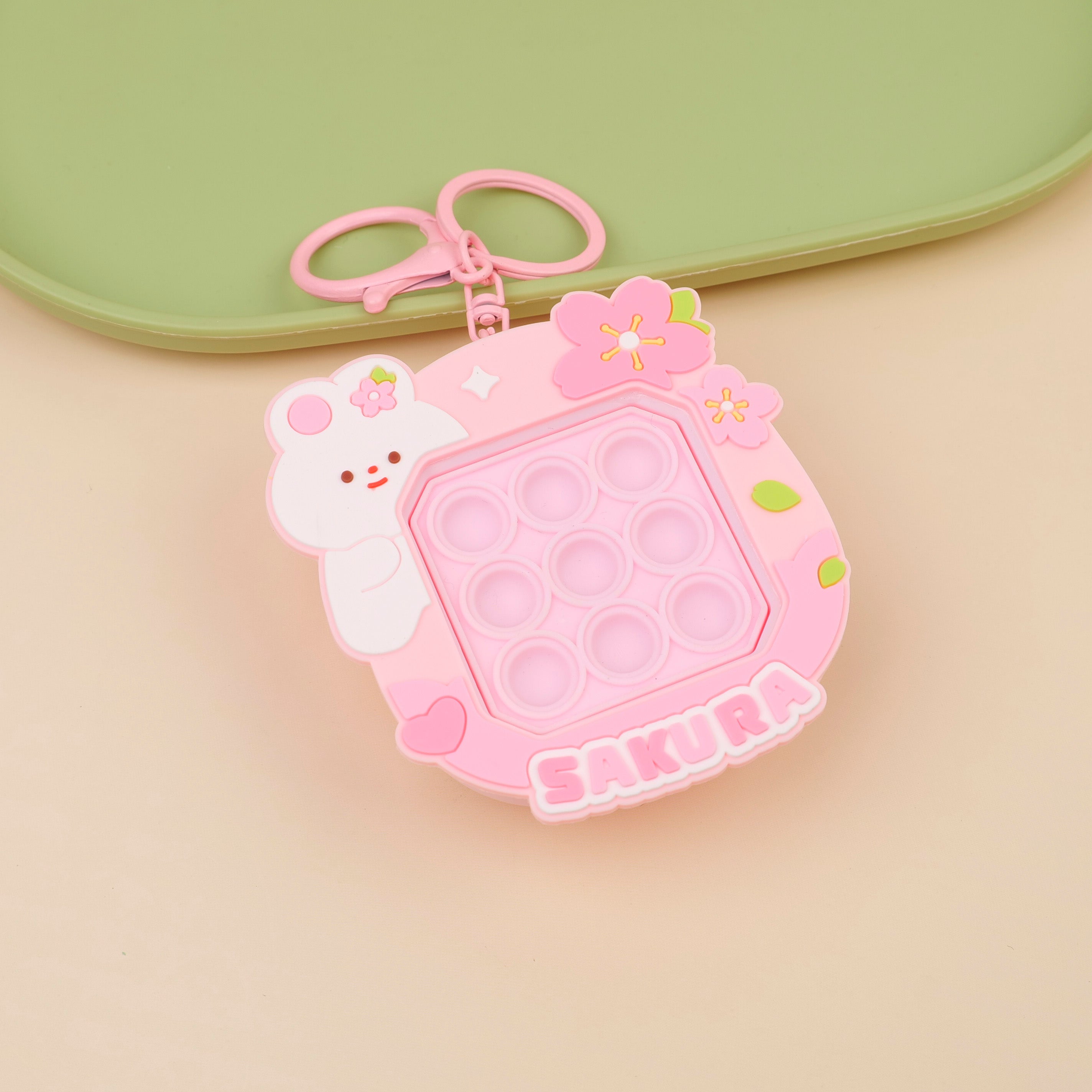 Soft and Adorable Cherry Blossom Cat Rabbit Button Fun Keychain
