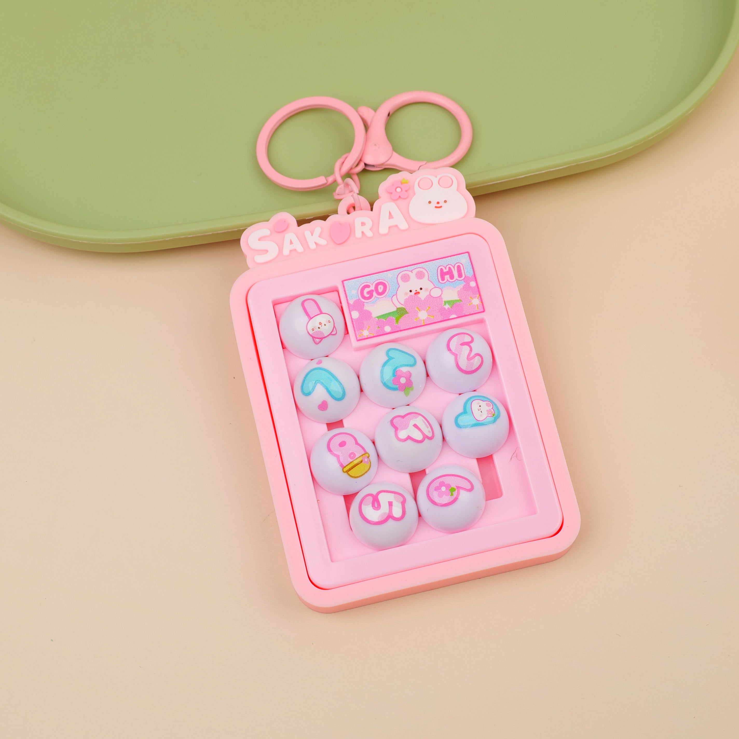 Cherry Blossom Cat Rabbit Digital Sliding Puzzle Keychain