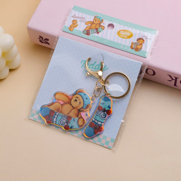 TEDDY ISLAND Series Skateboard Acrylic Keychain
