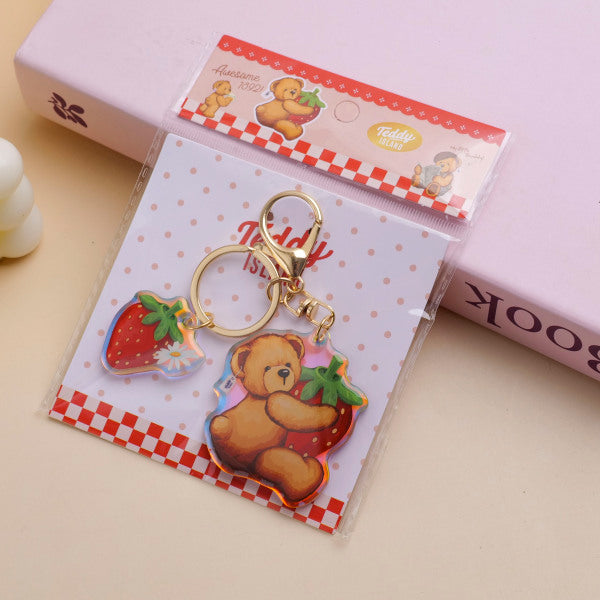 TEDDY ISLAND Series Strawberry Acrylic Keychain