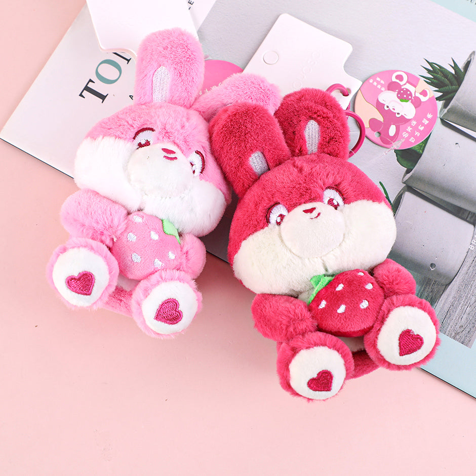 Sweet strawberry bunny sitting plush pendant