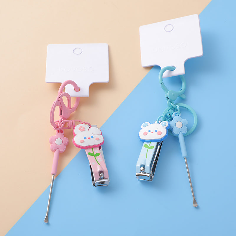 Flower rabbit and bear nail clippers & ear pick key chain