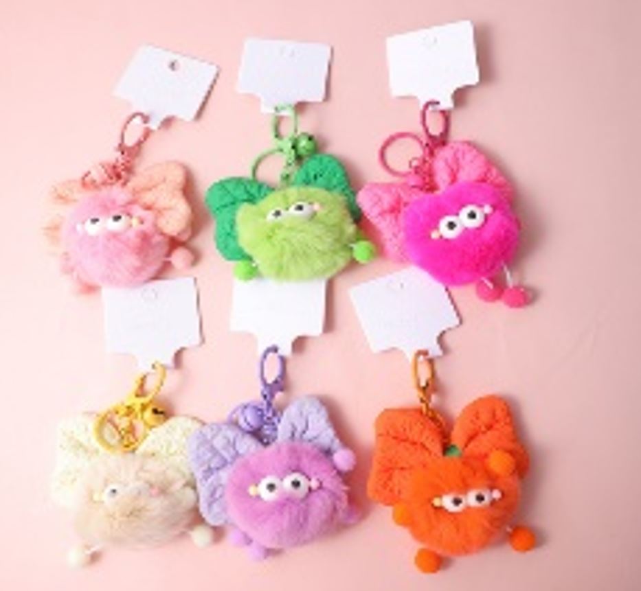 Rabbit hair ball with bowknot plush key chain