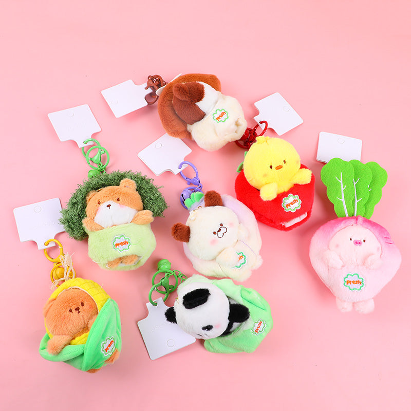 Screaming vegetables with plush animal key chain