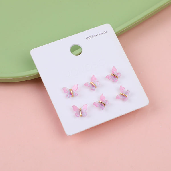 Butterfly stud earrings-3 pairs
