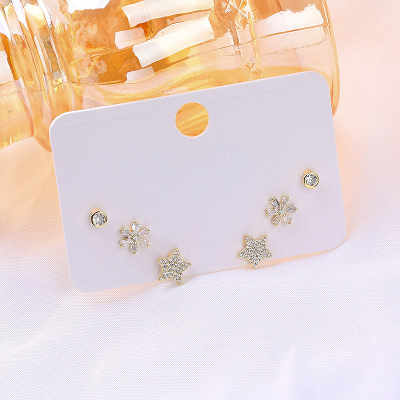 Crushed diamond star earring-3 pair