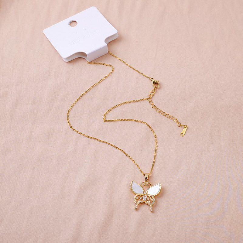 Butterfly pendant gold necklace-7