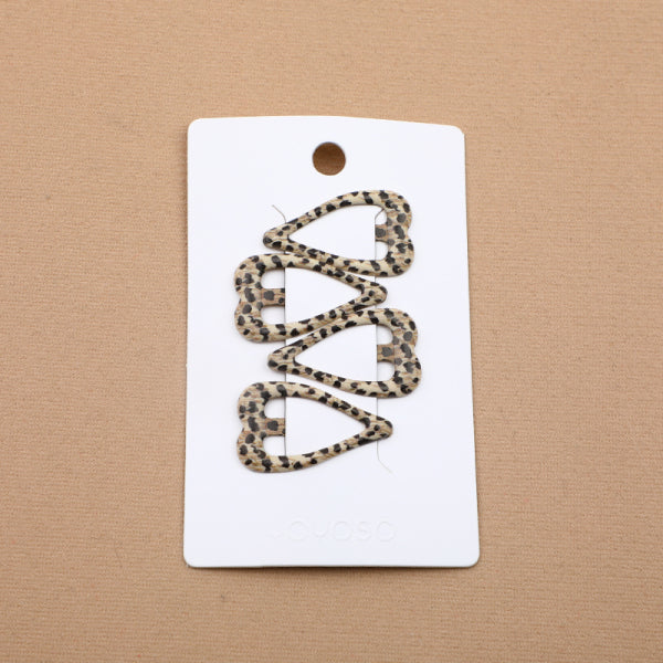 Leopard Print Heart Alloy Hair Clips - 4PCS