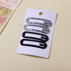 Silver and Black Oval Hair Clip Set - 4pcs