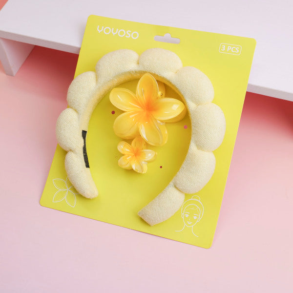 Cloud Plumeria Hair Accessory 3-piece Set - Yellow