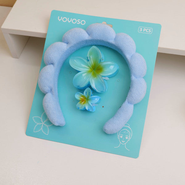 Cloud Plumeria Hair Accessory 3-piece Set - blue