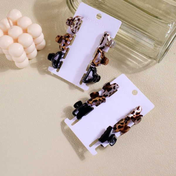 Coffee Leopard Series – Fan-Shaped Claw Clips – 6pcs