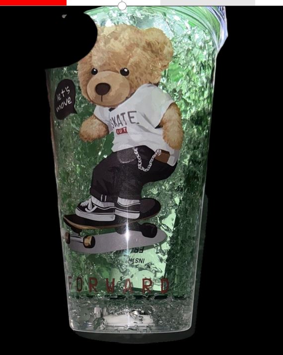 Bear skating bottle with straw