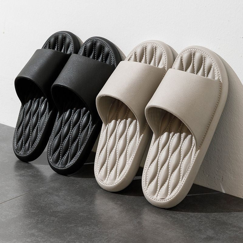 Simple wave pattern women's home slippers black size 42-43
