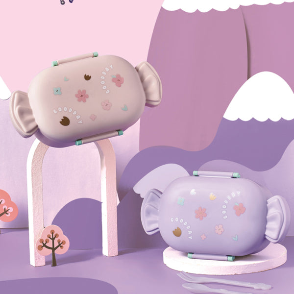 Candy shaped two grids lunch box-including fork & spoon