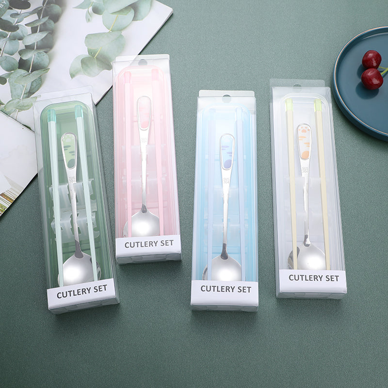Clear epoxy cat claw spoon and chopsticks two-piece cutlery set