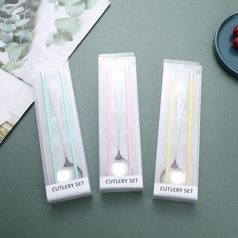 Morandi color fruit spoon and chopsticks two-piece cutlery set