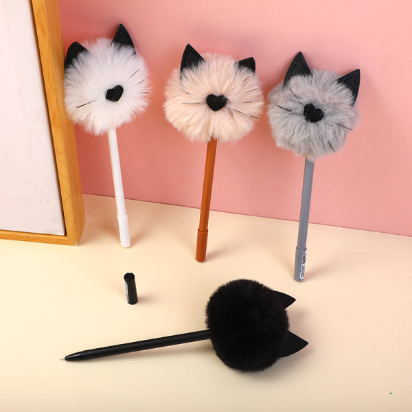 Cat hairy ball decompression gel pen-blue