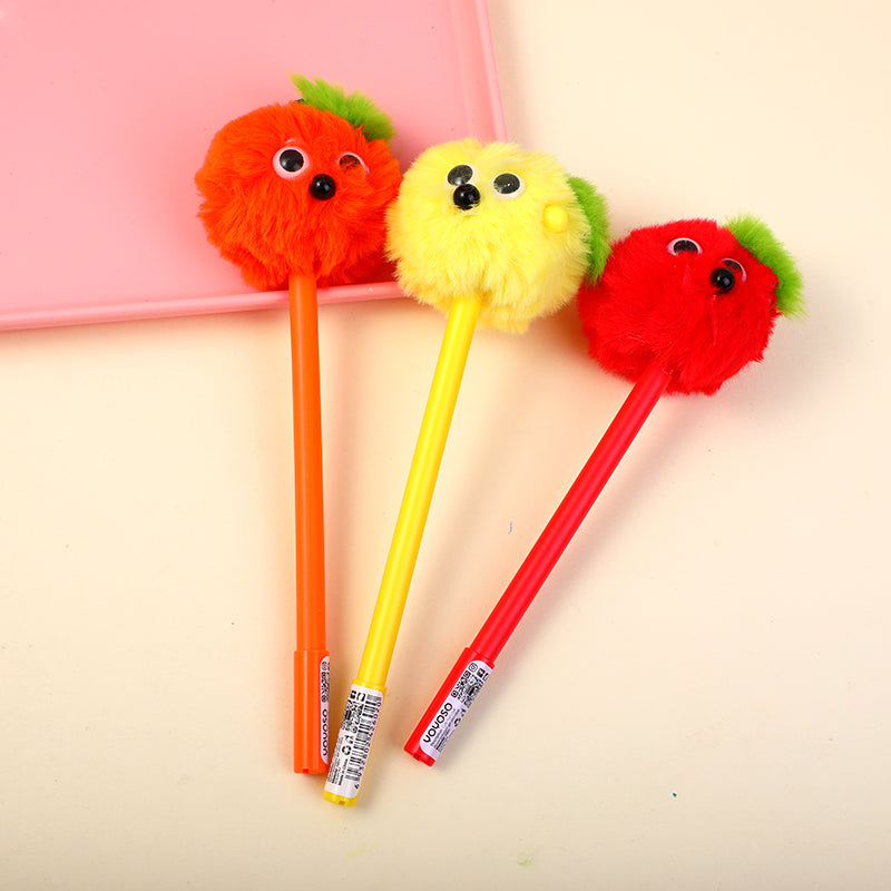 Cute hairy ball decompression gel pen-blue