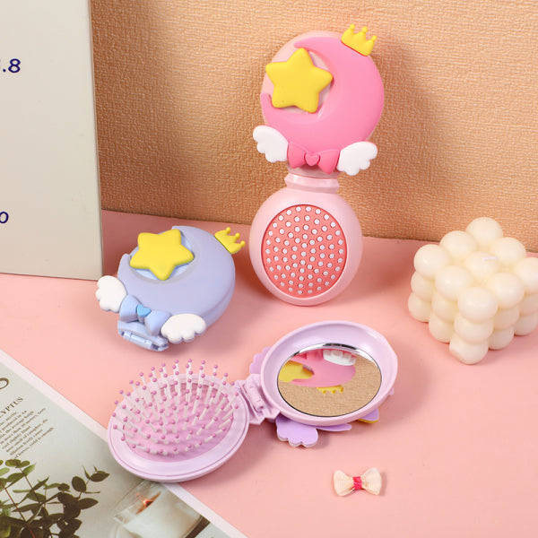 Magical series folded mirror hair brush(moon)