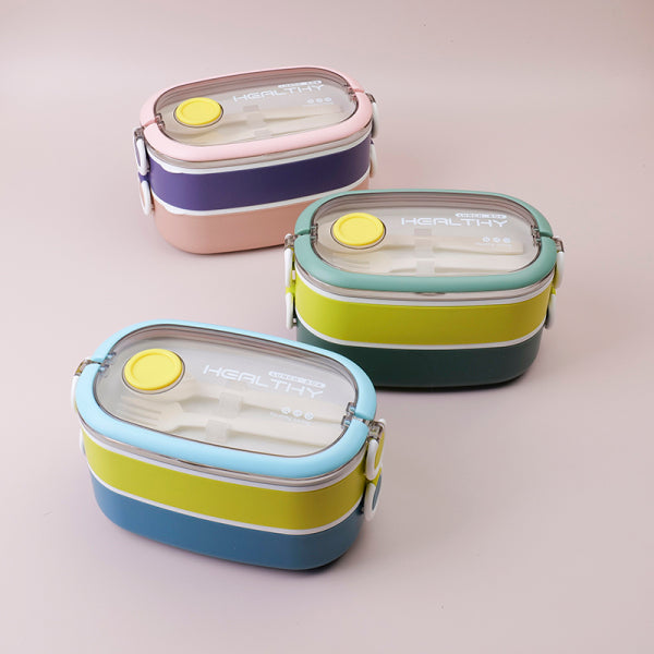 Double layered rectangular plastic lunch box -1.6L
