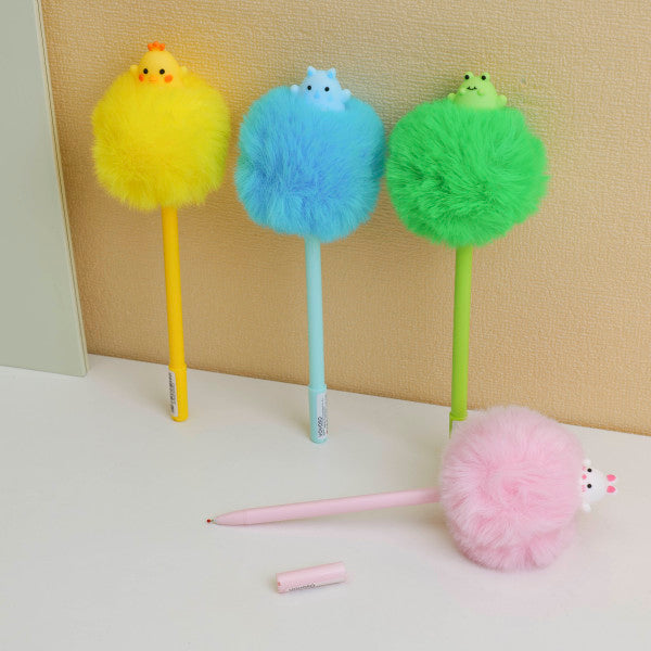 Creative Animal Furry Ball Neutral Pen - Blue Core
