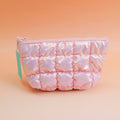 Cotton Grid Shell Makeup Bag - Pink
