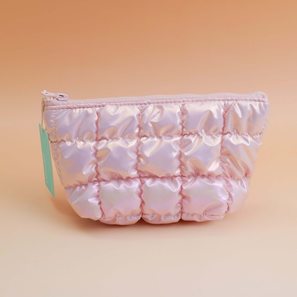 Cotton Grid Shell Makeup Bag - Pink
