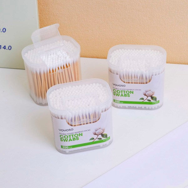 Flip cap Cotton swabs with double round bamboo sticks 200pcs*3box