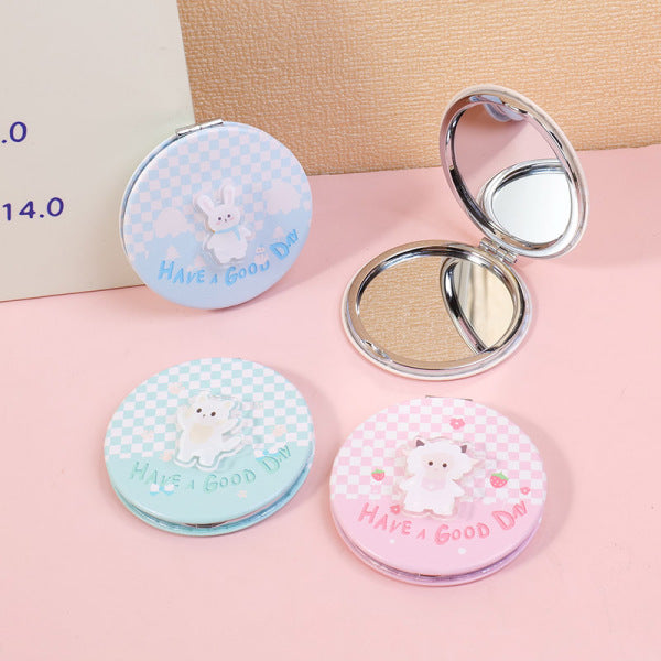 Cartoon Girl Plaid Round Laser Rotating Fashion Mirror