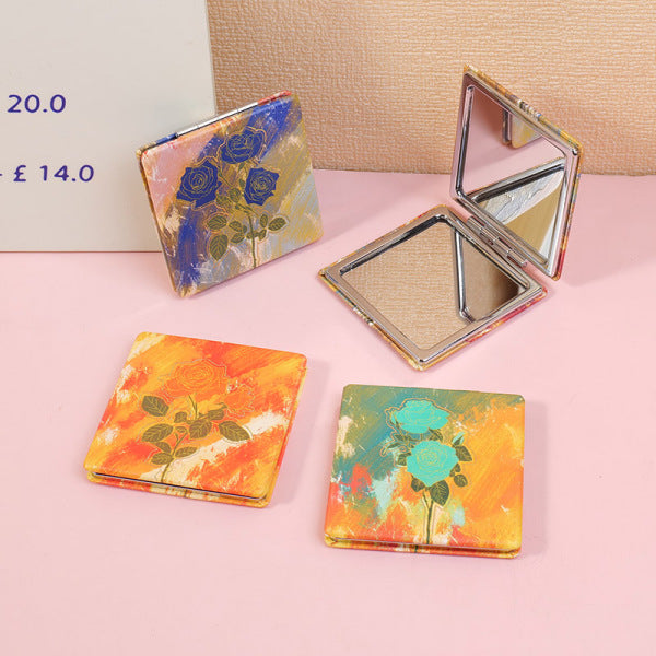 Dunhuang Rose Square Double-sided Hot Stamping Fashion Mirror
