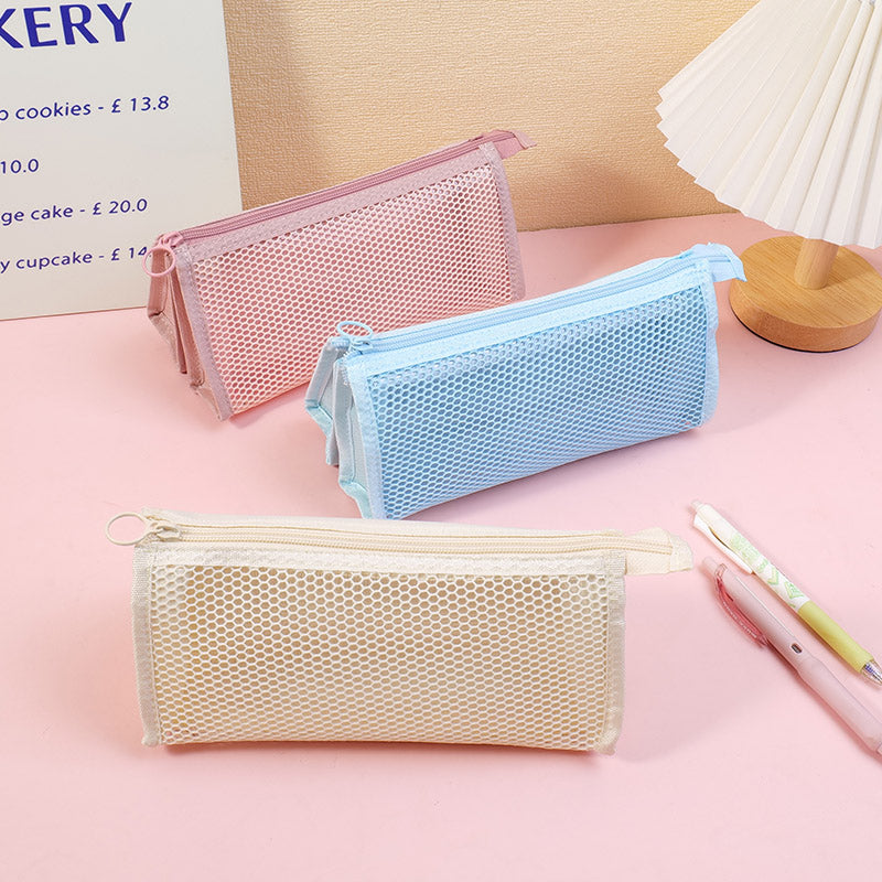 Colorful candy ins double-layer mesh pencil bag