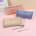 Double trapezoid mesh pencil bag