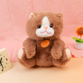 Brown and white cute sitting cat plush toy -23cm(Plastic Eyeball)