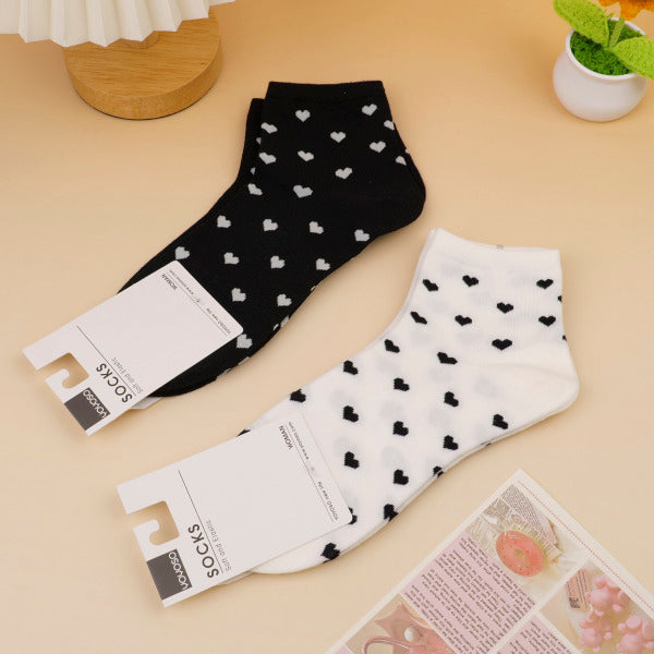 Black and white heart floral women's mid-calf socks two pairs set