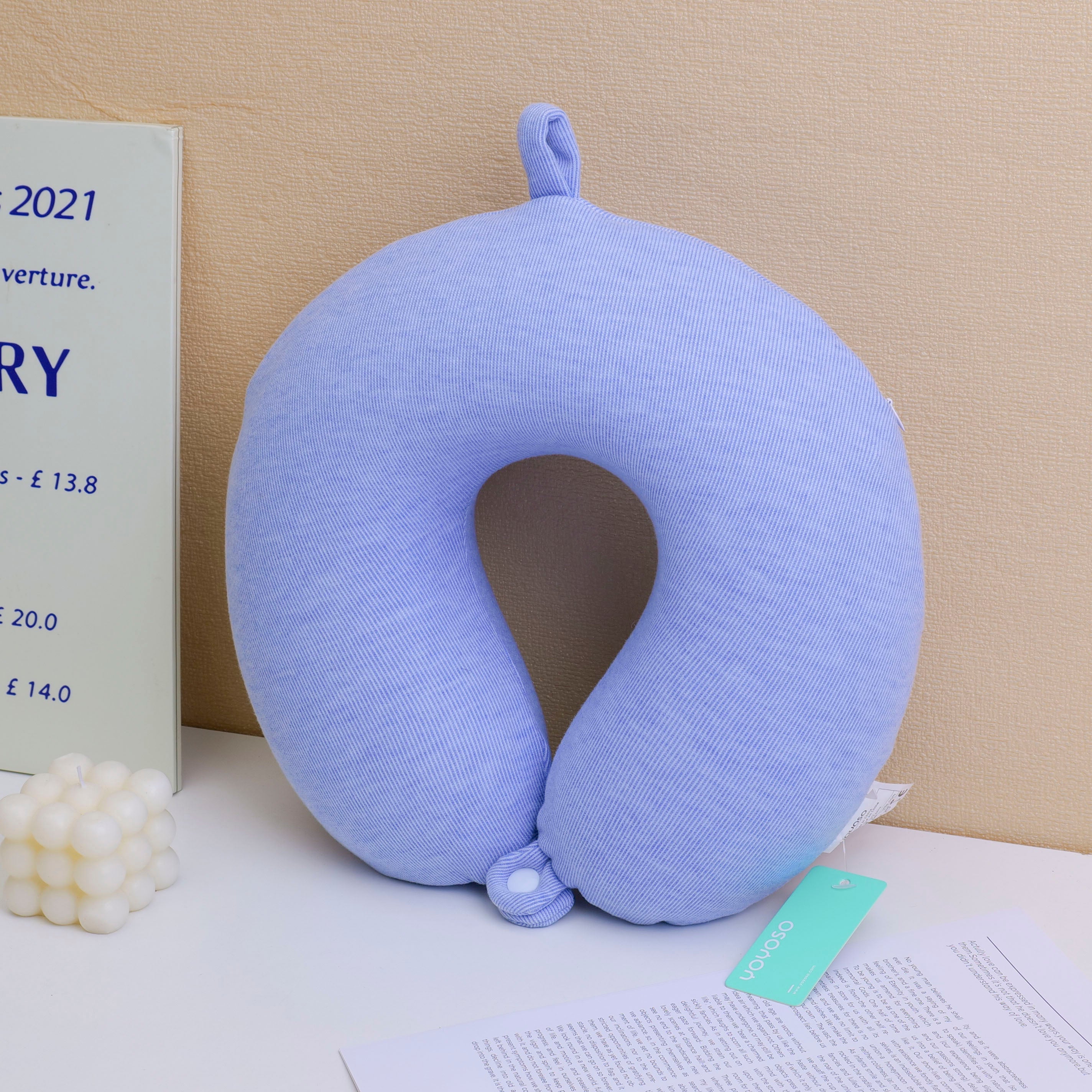 Skin friendly round head memory cotton U-shaped pillow - blue