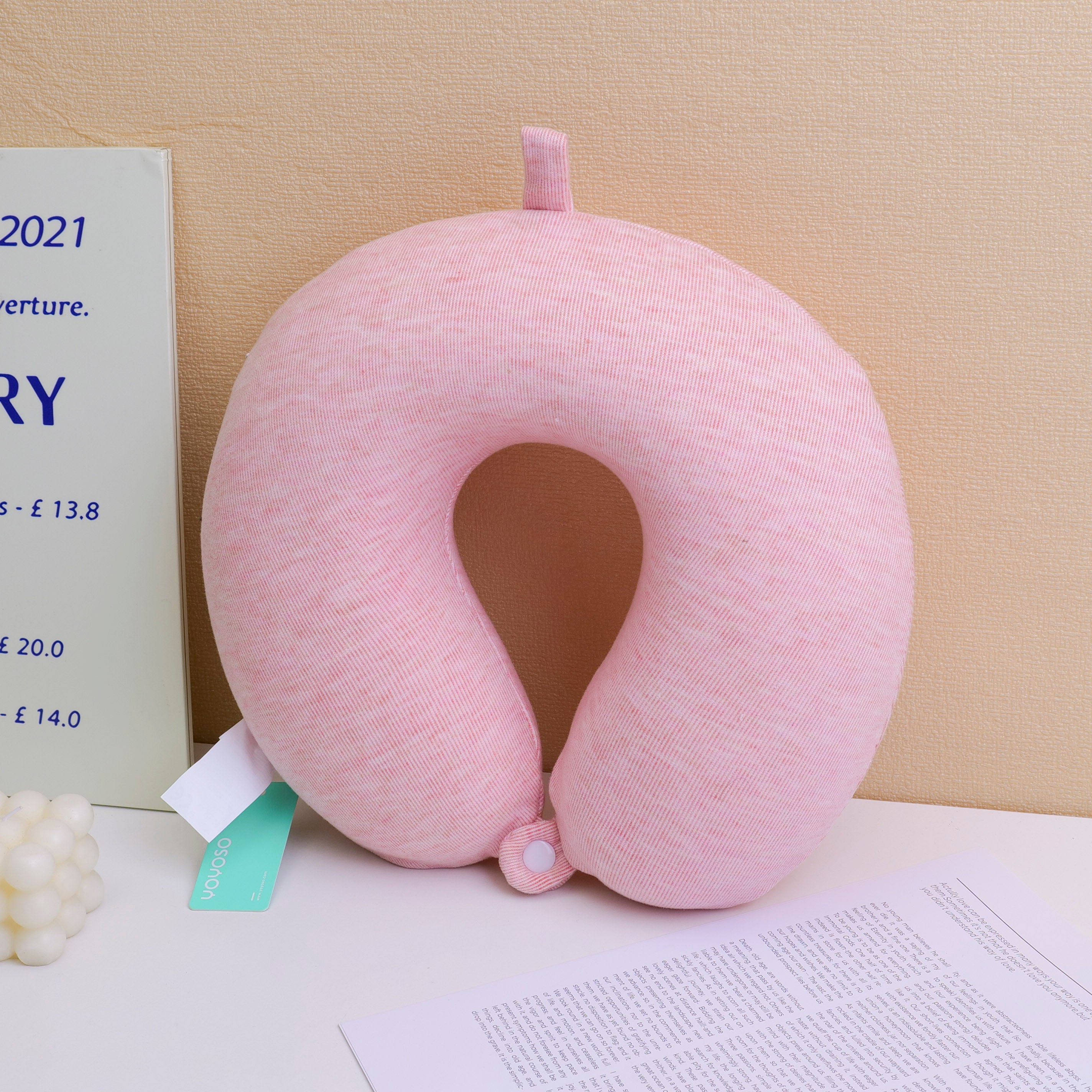 Skin friendly round head memory cotton U-shaped pillow - pink