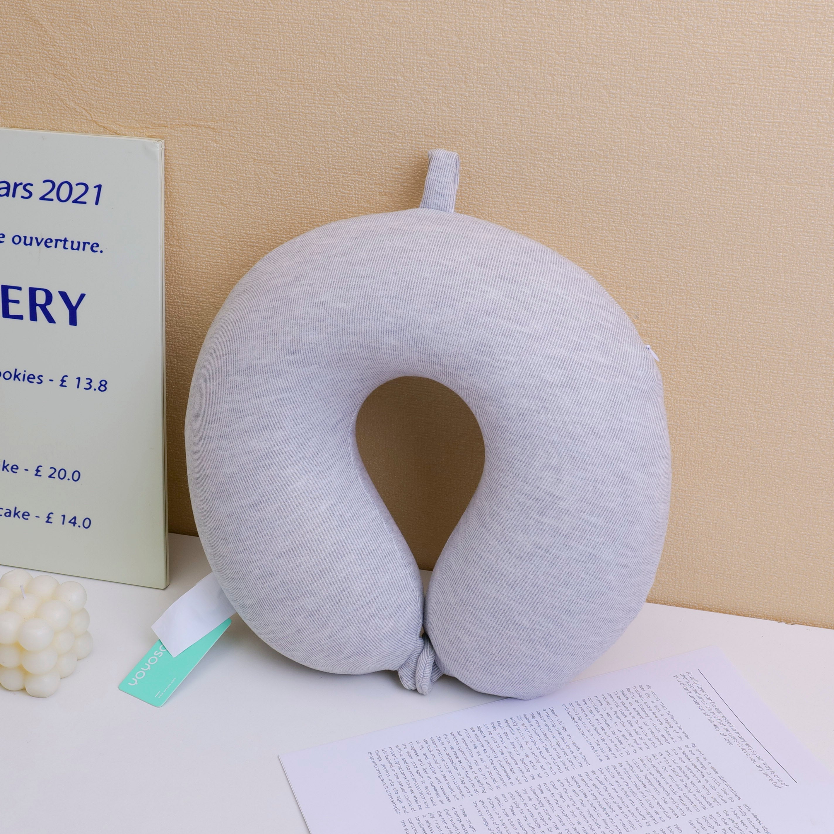 Skin friendly round head memory cotton U-shaped pillow - gray