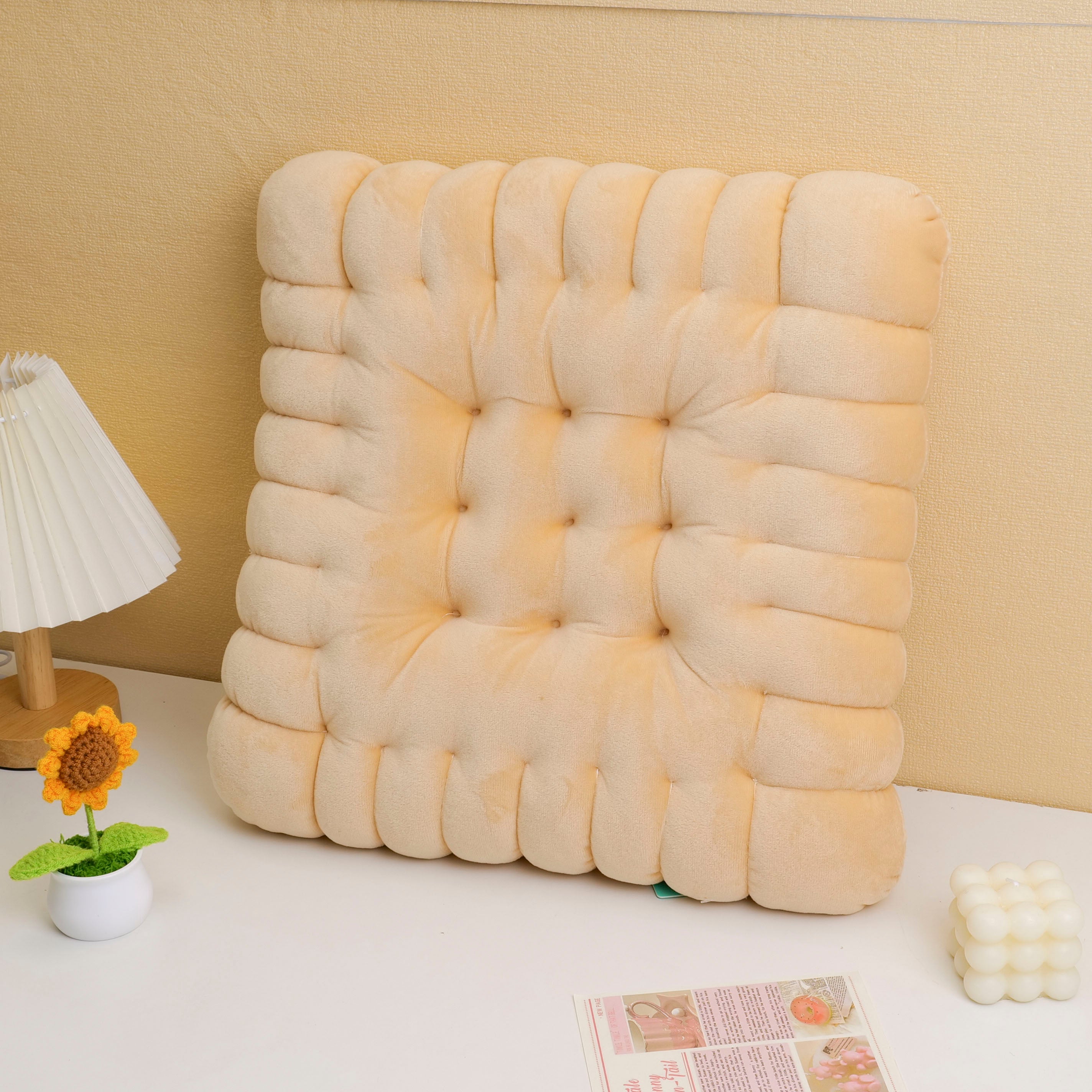 Crystal ultra soft imitation biscuit square cushion - Light coffee