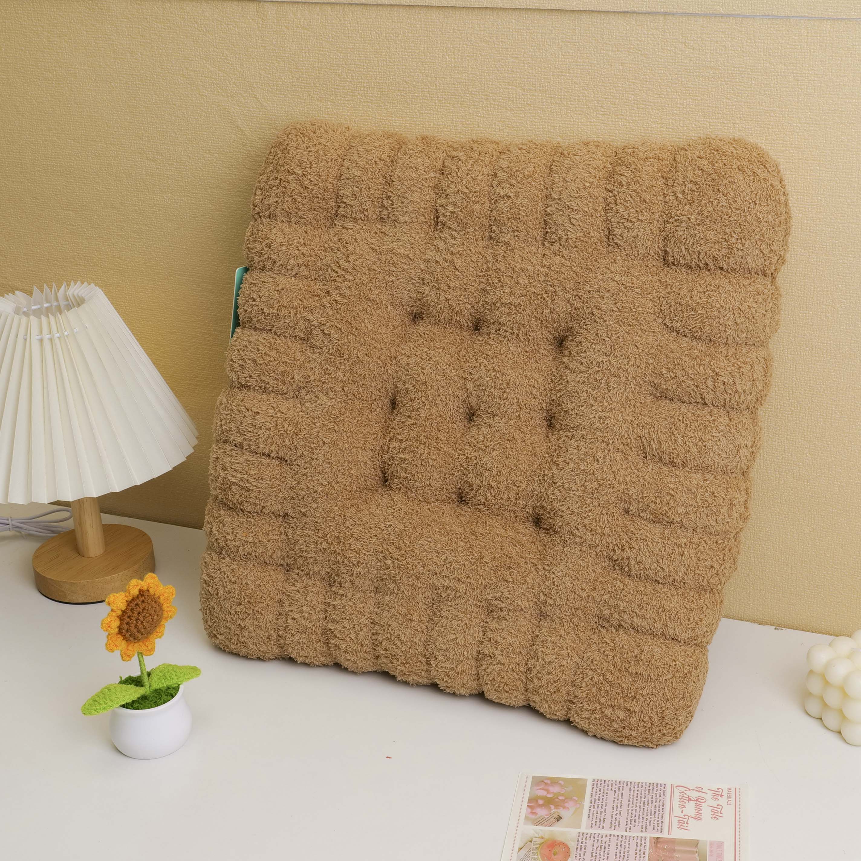 Beautiful velvet imitation biscuit square cushion - light coffee