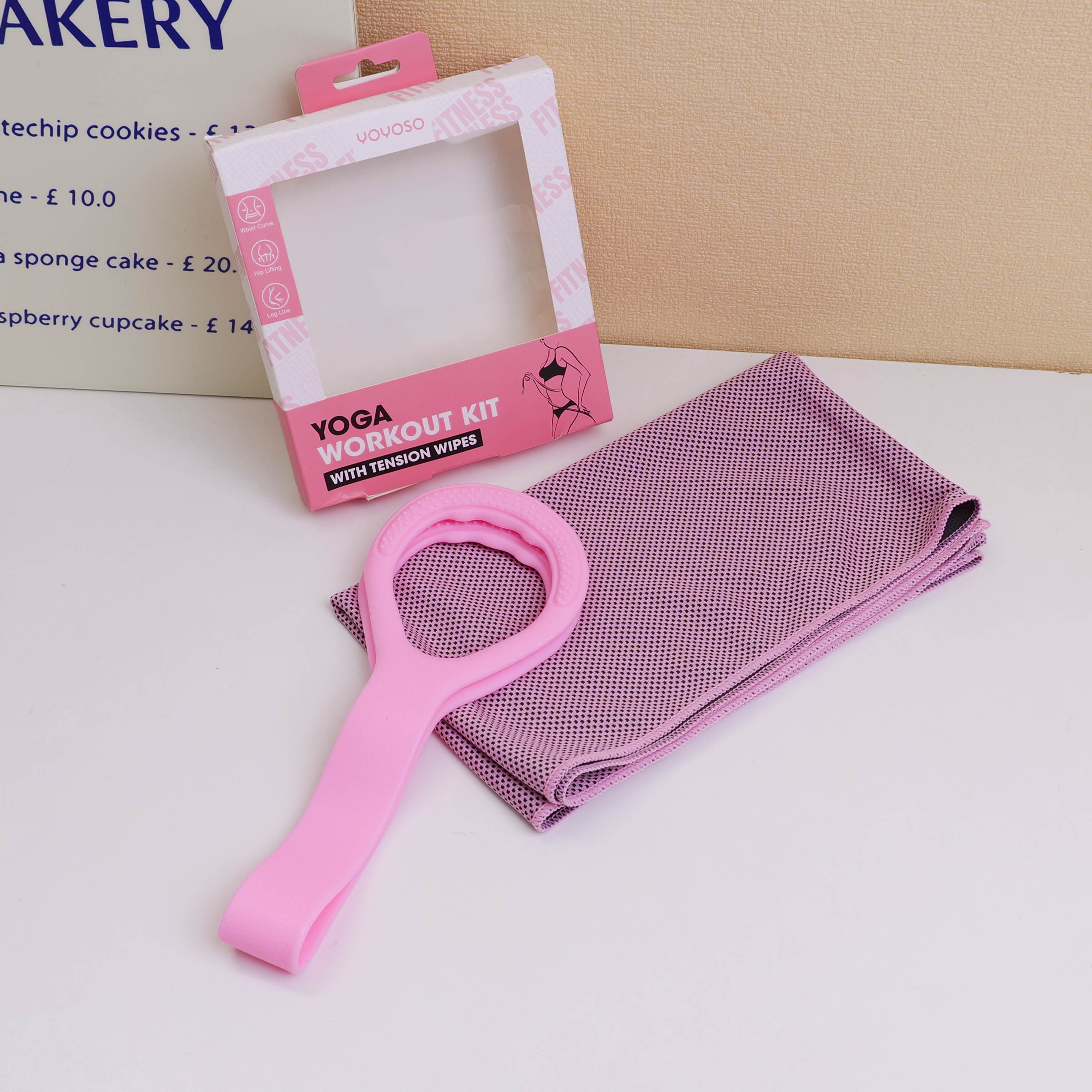 Yoga workout kit with tension wipes