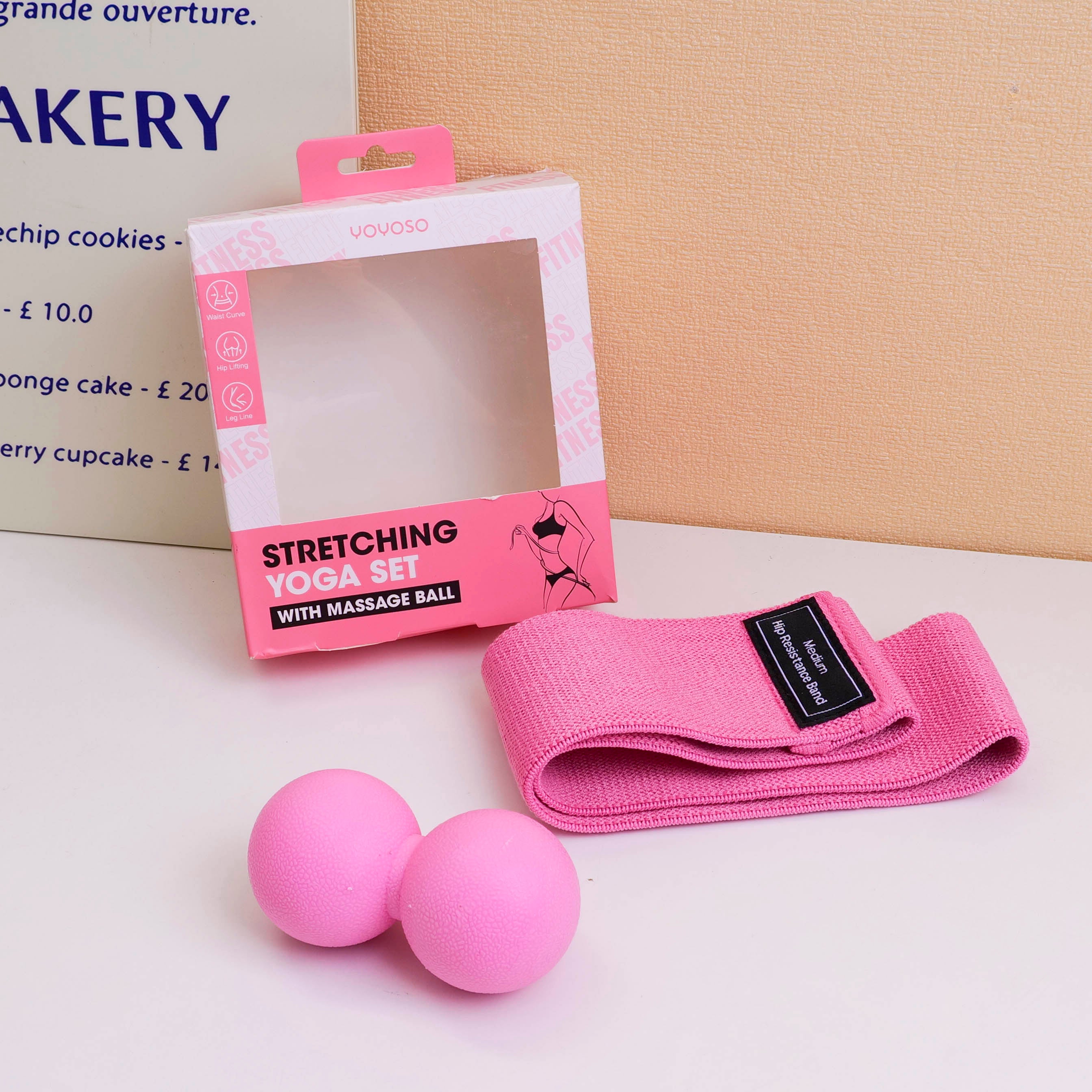 Stretching yoga set with massage ball