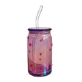 Transparent straw glass cup-450ml red