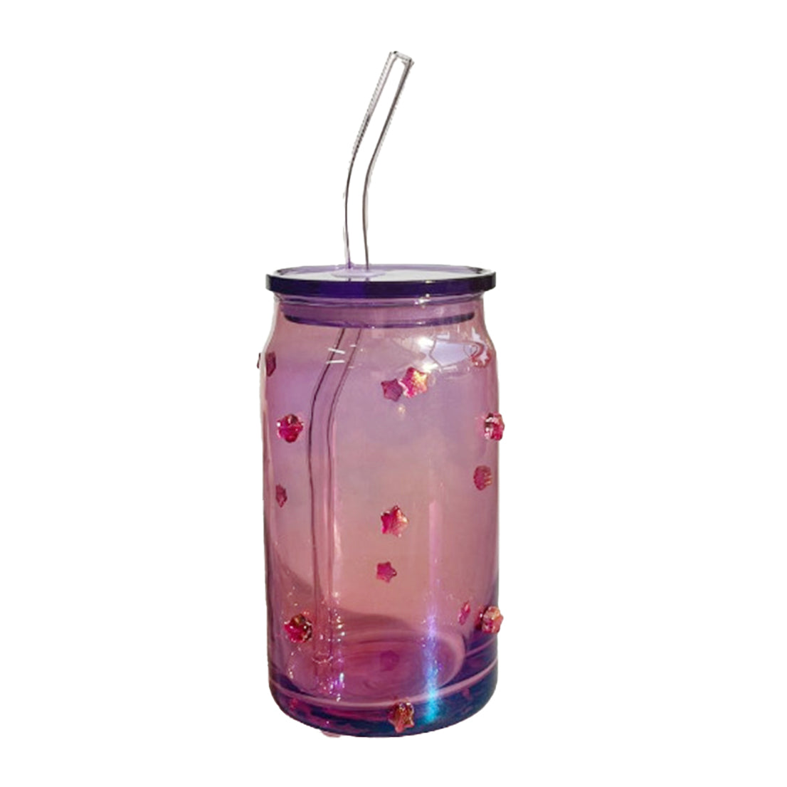 Transparent straw glass cup-450ml red