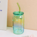 Transparent straw glass cup-450ml green