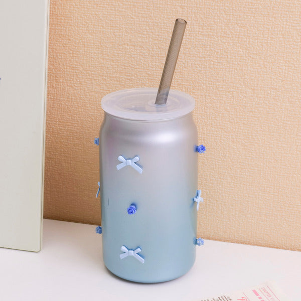 Transparent straw glass cup-450ml gray