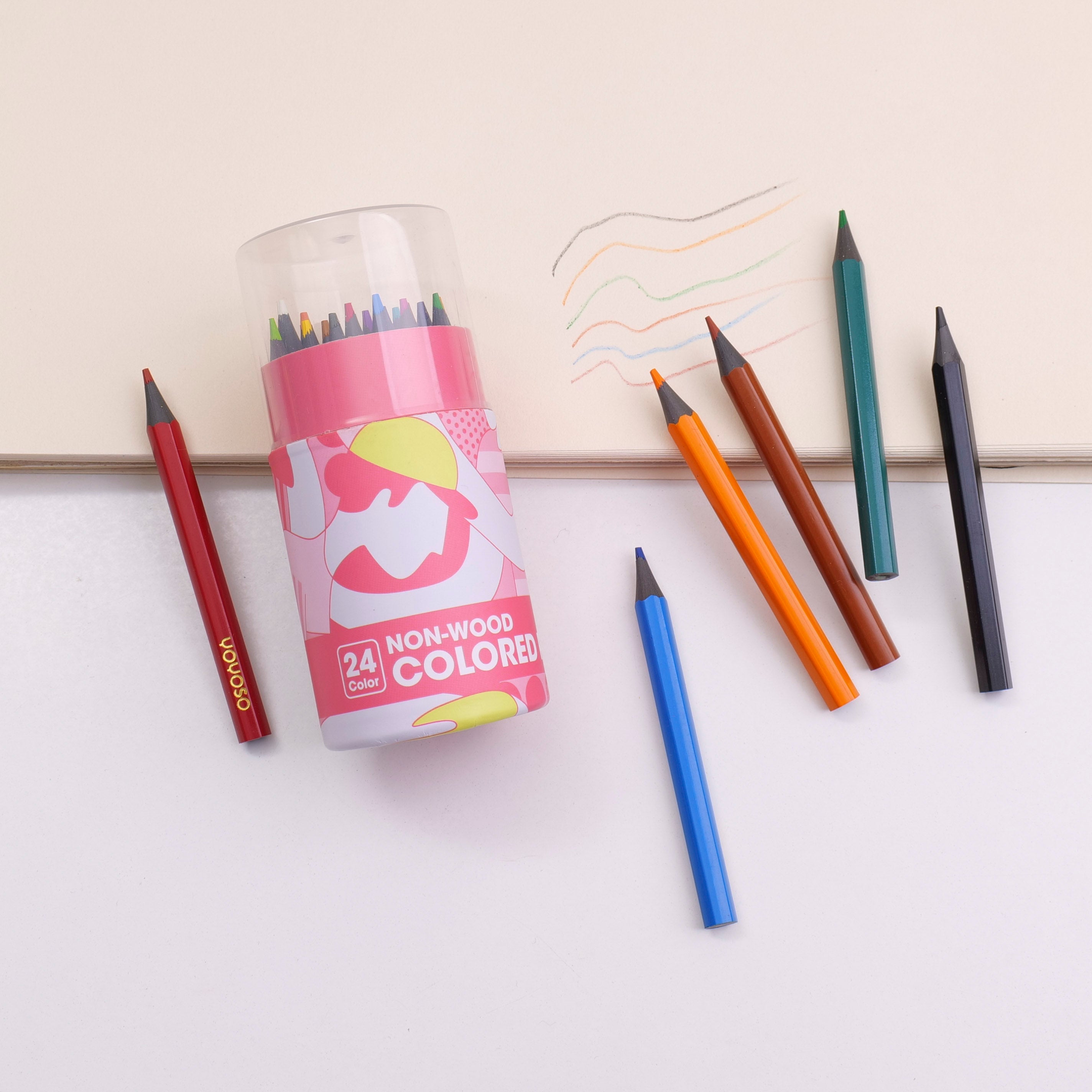 YOYOSO Custom Pink Series - 24 Color Short Barrel Non-Wood Colored Pencils