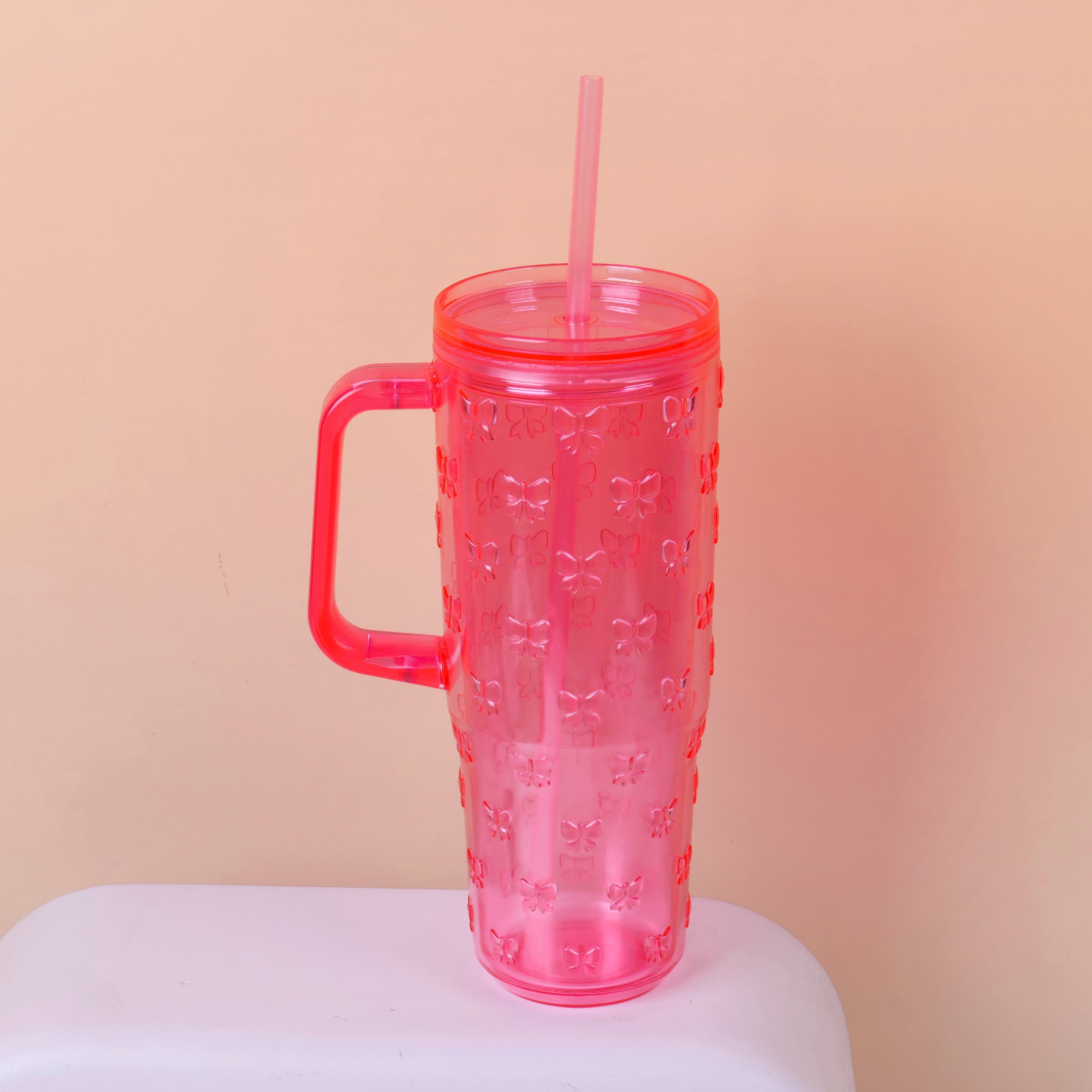 Bowknot Double-Layer PS Plastic Cup with Handle880ml