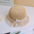 Lace Trim Children's Straw Hat - Beige