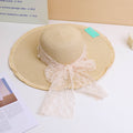 Ultra-big Brim and Tie Adult Straw Hat - Beige